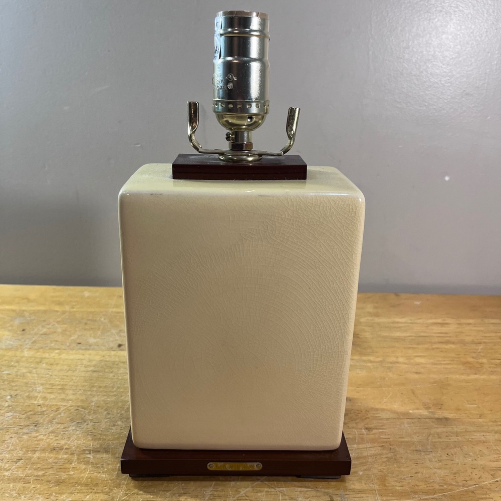 Lauren Ralph Lauren Table Lamp Base Cream Crackle Glaze Rectangular Wood Vtg